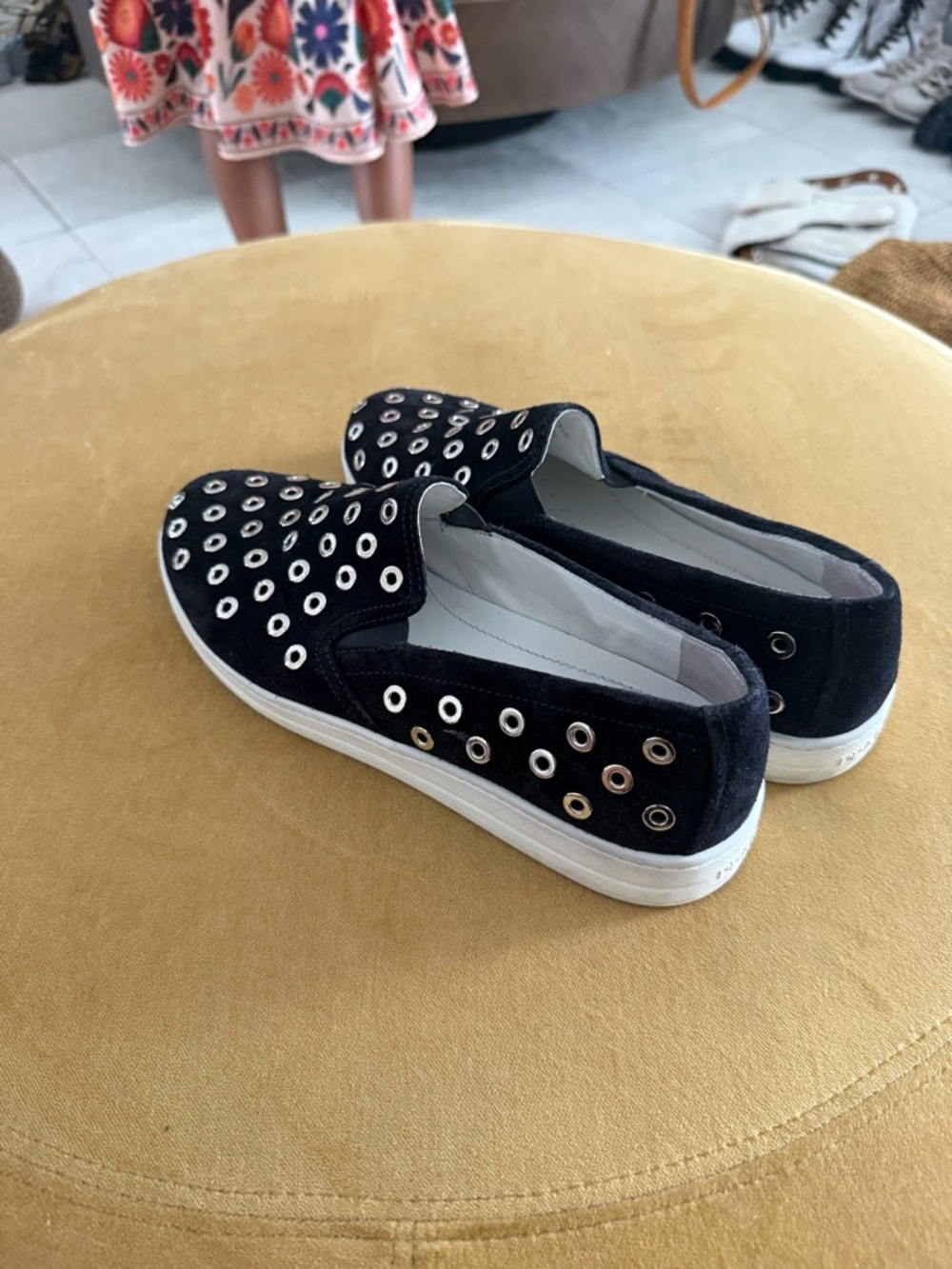 Prada Black Suede Slip-On Sneakers with Silver Eyelets - Picture 3 of 8